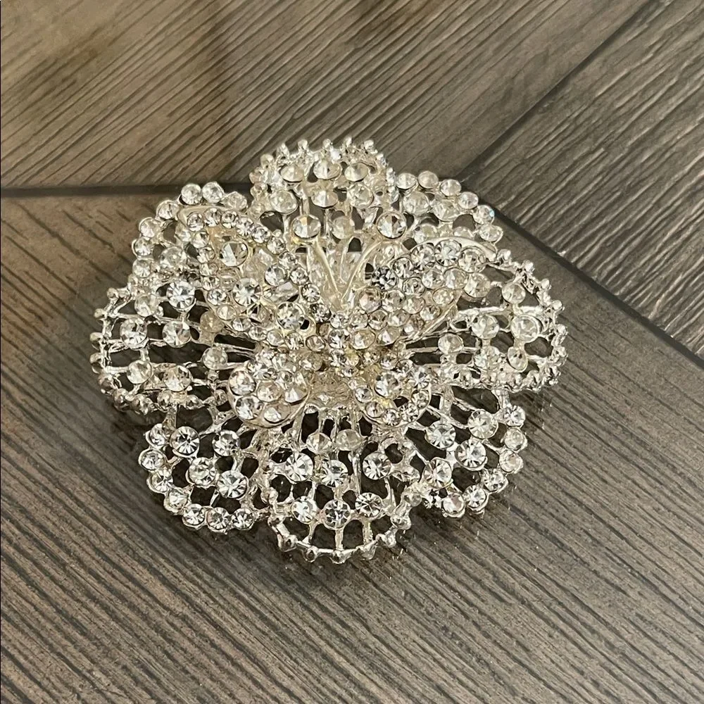 Vintage Style Rhinestone Brooch Flower Shape with a Butterfly in the Middle